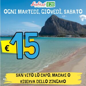 SAN VITO LO CAPO, MACARI O ZINGARO A PREZZO SHOCK a Luglio e Agosto ogni Martedì, Giovedi e Sabato - da Villabate, Palermo, Carini - a soli € 15