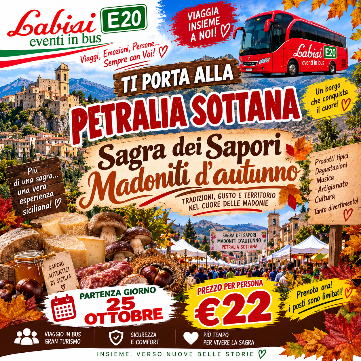 Sagra dei sapori Madoniti d’autunno 2026 - PETRALIA SOTTANA - IN BUS AD €22 PER PERSONA - 25 OTTOBRE 2026